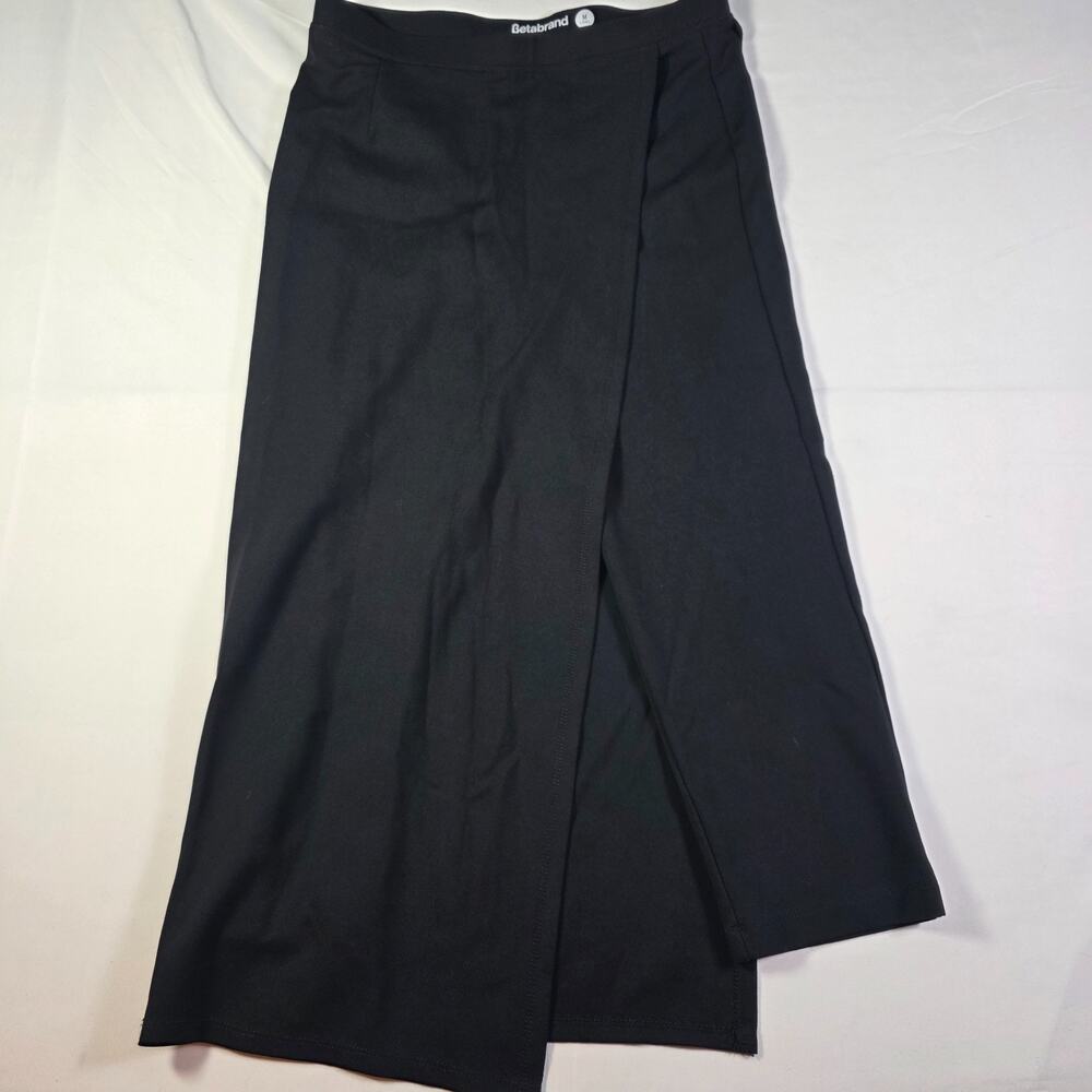 Betabrand Womens M Long Black Maxi Skirt Asymmetrical Wrap Stretch Pull On